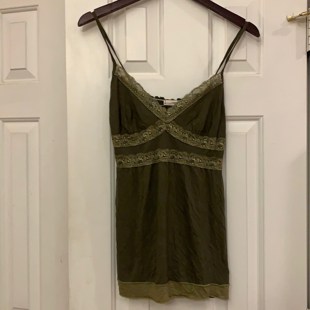 refuge Olive Green Lace Trim Tank Top